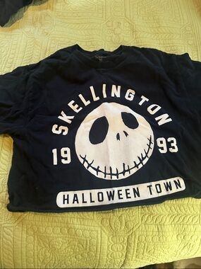 Skellington Halloween Town Black Graphic Crop Top